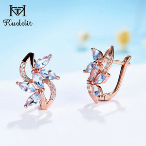 Rose Maquise Topaz Gemstone Clip Earrings 925 Sterling Silver14K Plated