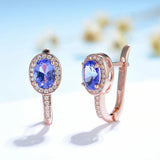 Rose Tanzanite Gemstone Clip Earrings 925 Sterling Silver Oval 5*7 Jewelry