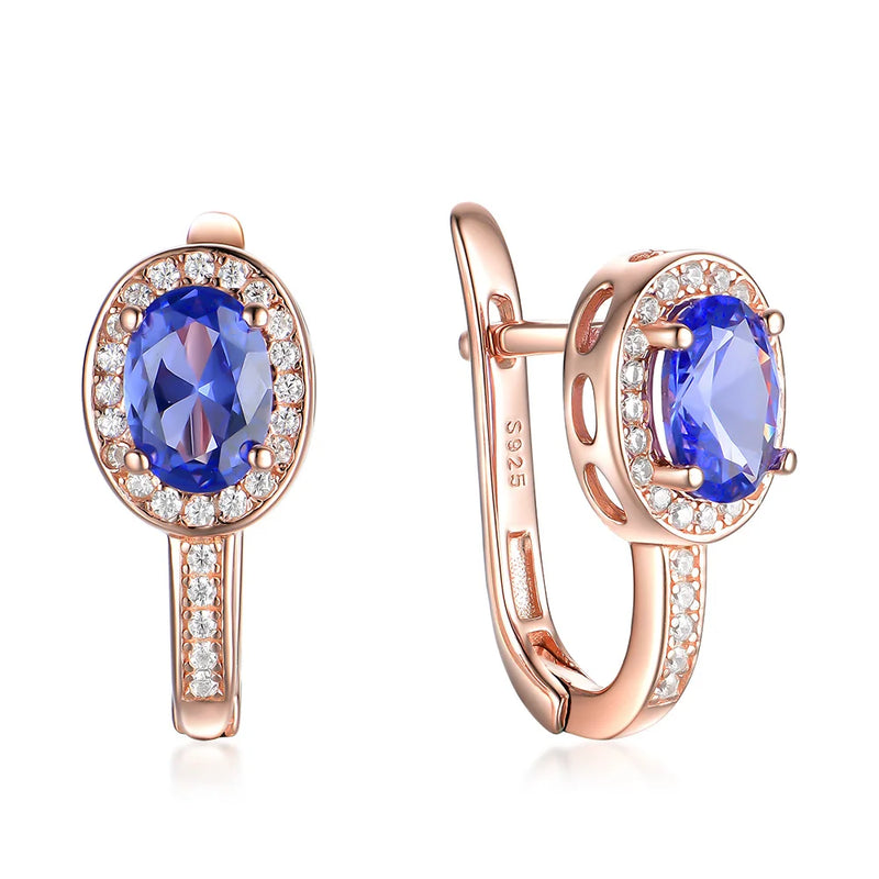 Rose Tanzanite Gemstone Clip Earrings 925 Sterling Silver Oval 5*7 Jewelry
