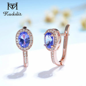 Rose Tanzanite Gemstone Clip Earrings 925 Sterling Silver Oval 5*7 Jewelry