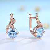 Rose Aquamarine Clip Earrings 925 Sterling Silver Round Stone Wedding Gift