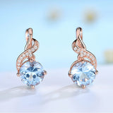 Rose Aquamarine Clip Earrings 925 Sterling Silver Round Stone Wedding Gift