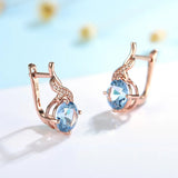 Rose Aquamarine Clip Earrings 925 Sterling Silver Round Stone Wedding Gift