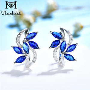 Kuololit SapphireGemstone Clip Earrings 925 Sterling Silver Halloween Jewelry