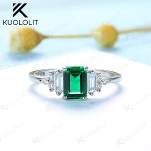 Emerald Gemstone Ring for Women 925 Sterling Silver Morganite Wedding Jewelry