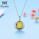 Kids Silver Orange Flower Enamel Necklace
