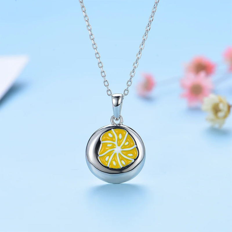 Kids Silver Orange Flower Enamel Necklace