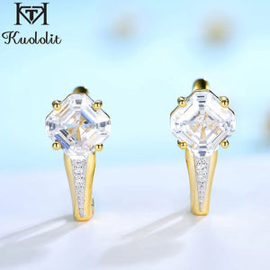 Kuololit Accher Cut Zircon Clip Earrings 925 Sterling Silver Engagement Fine