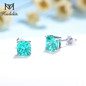 Mint Sapphire Tourmaline Gemstone Stud Earrings 925 Sterling Silver