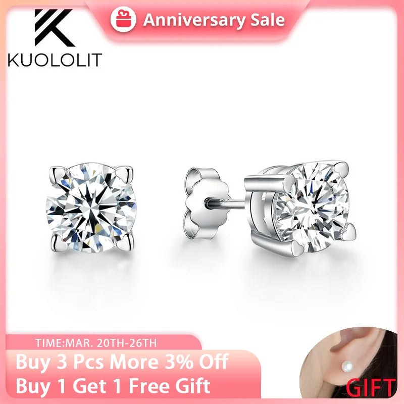 Kuololit Moissanite Earrings 925 Silver Heart 2CTW D VVS1 Diamonds