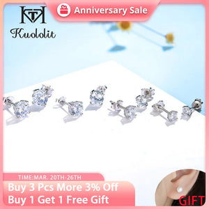 Kuololit 925 Silver Zircon Stud Earrings 5A for Engagement