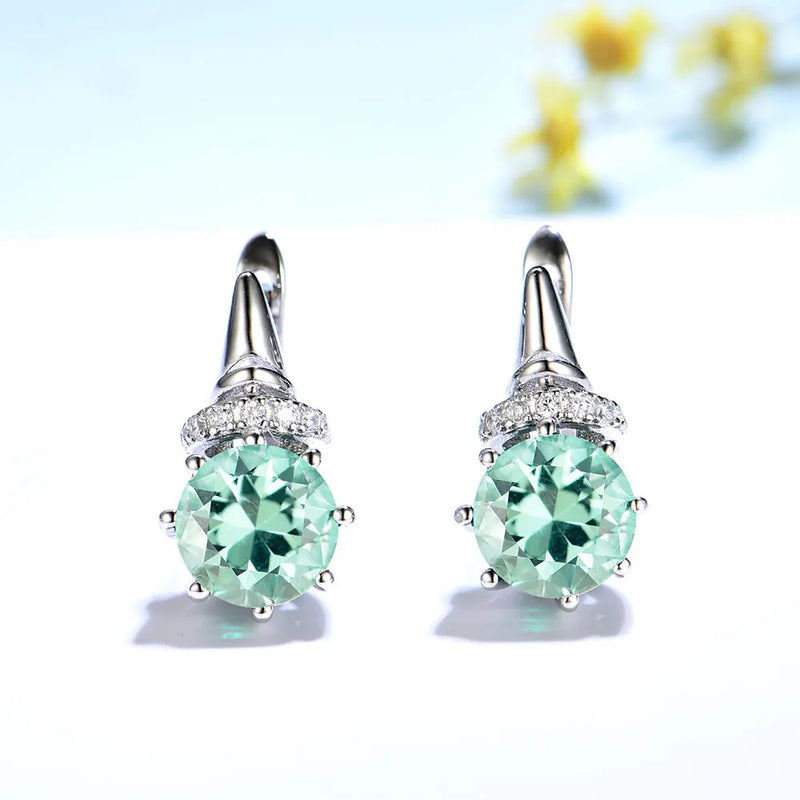 925 Silver Diaspore Gem Earrings Green Emerald Clip