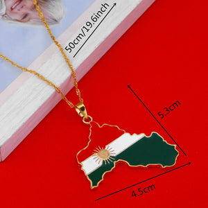 Kurdistan Enamel Pendant Necklace Flag Region Map Kurdish Chain Jewelry