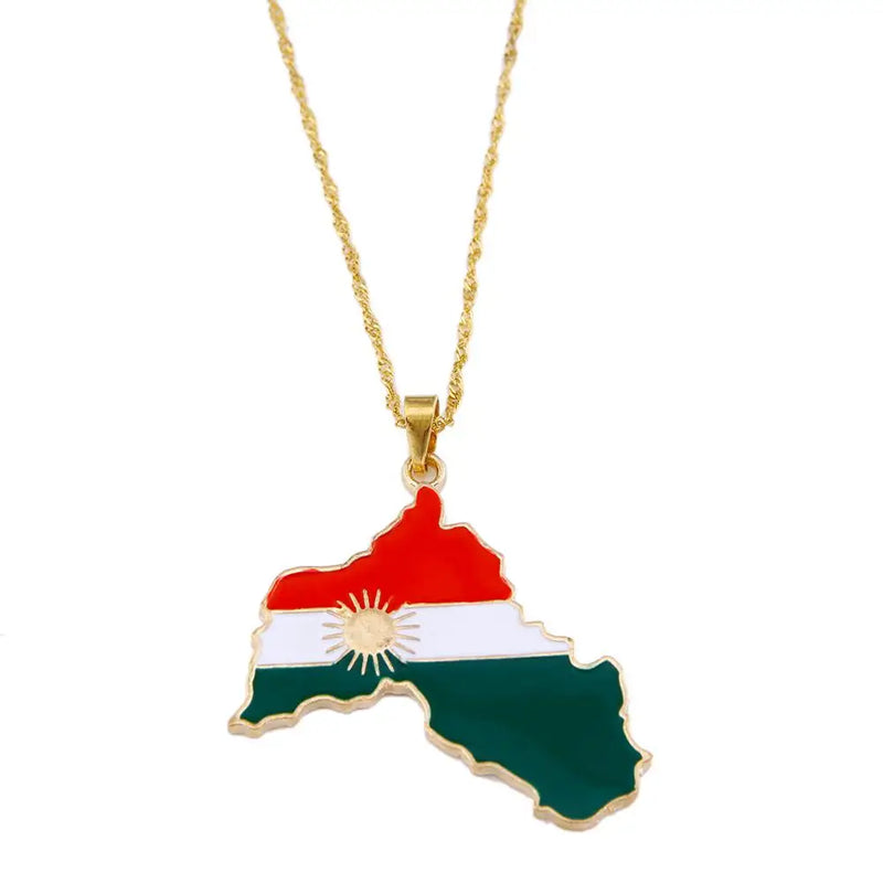 Kurdistan Enamel Pendant Necklace Flag Region Map Kurdish Chain Jewelry