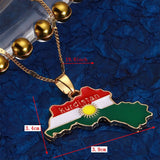 Kurdistan Map and Flag Pendant Necklace Ethnic Jewelry Gift