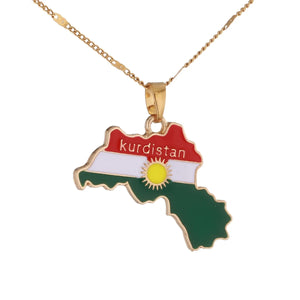Kurdistan Map and Flag Pendant Necklace Ethnic Jewelry Gift
