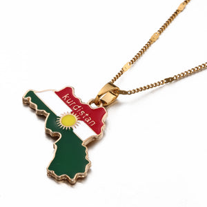 Kurdistan Map and Flag Pendant Necklace Ethnic Jewelry Gift