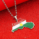 Kurdistan Map and Flag Pendant Necklace Patriotic Gift