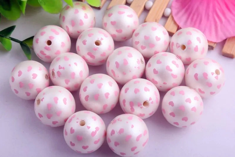 Kwoi Vita 100PCS Pink Heart Acrylic Ball Round Beads