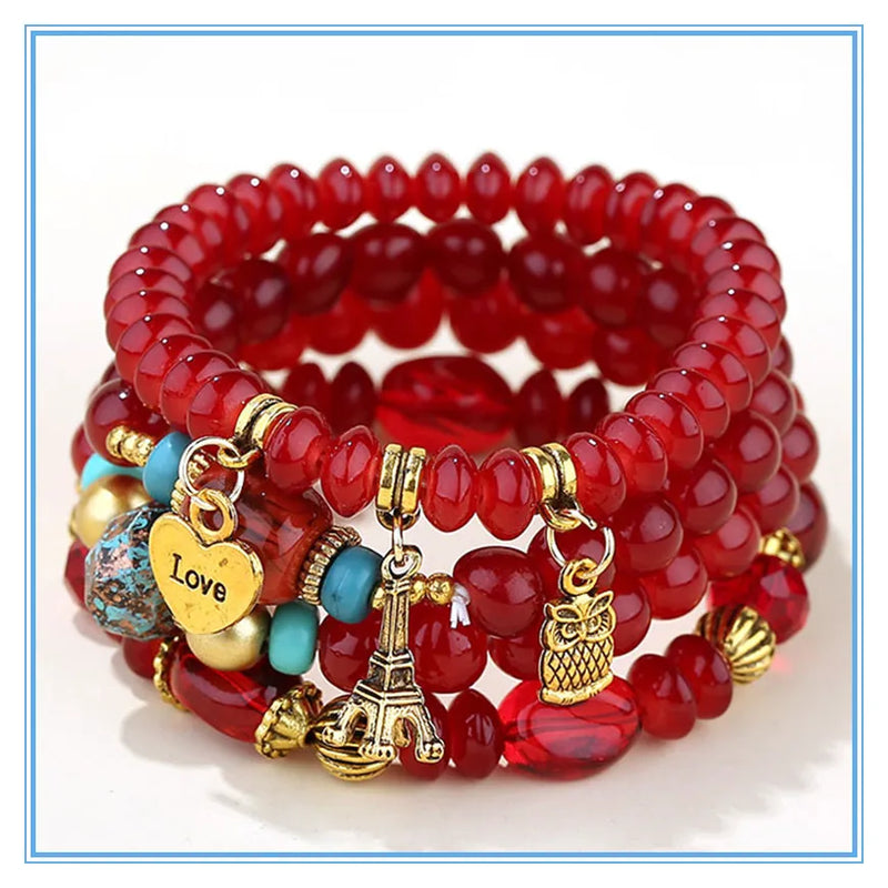 Bohemian Glasses Beads Bracelet Set - 4pcs