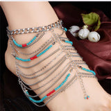 Kymyad Bohemian Ankle Bracelet Green Resin Stone Jewelry Anklets for Women