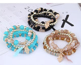 Bohemian Crystal Beads Feather Charm Bracelet