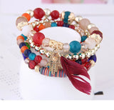 Bohemian Crystal Beads Feather Charm Bracelet