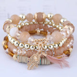 Bohemian Crystal Beads Feather Charm Bracelet