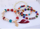 Bohemian Crystal Beads Feather Charm Bracelet