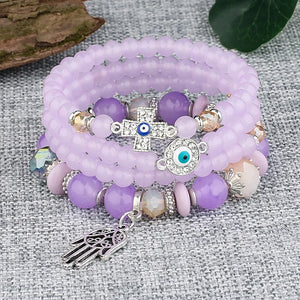 Bohemian Resin Bead Bracelet with Owl Charm