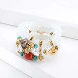 Bohemian Resin Bead Bracelet with Owl Charm