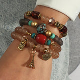 Bohemian Resin Bead Bracelet with Owl Charm