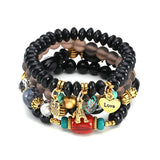 Bohemian Resin Bead Bracelet with Owl Charm
