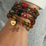 Bohemian Resin Bead Bracelet with Owl Charm