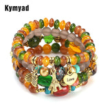 Bohemian Resin Bead Bracelet with Owl Charm