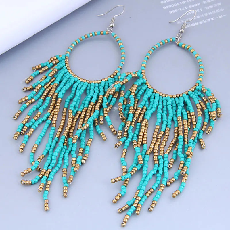 Long Dangle Earrings Vintage Jewelry Tassel Beads Chains