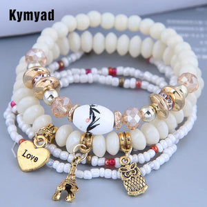 Ethnic Bracelet Sets For Women Beaded Wrist Bracelets Owl Shell Heart