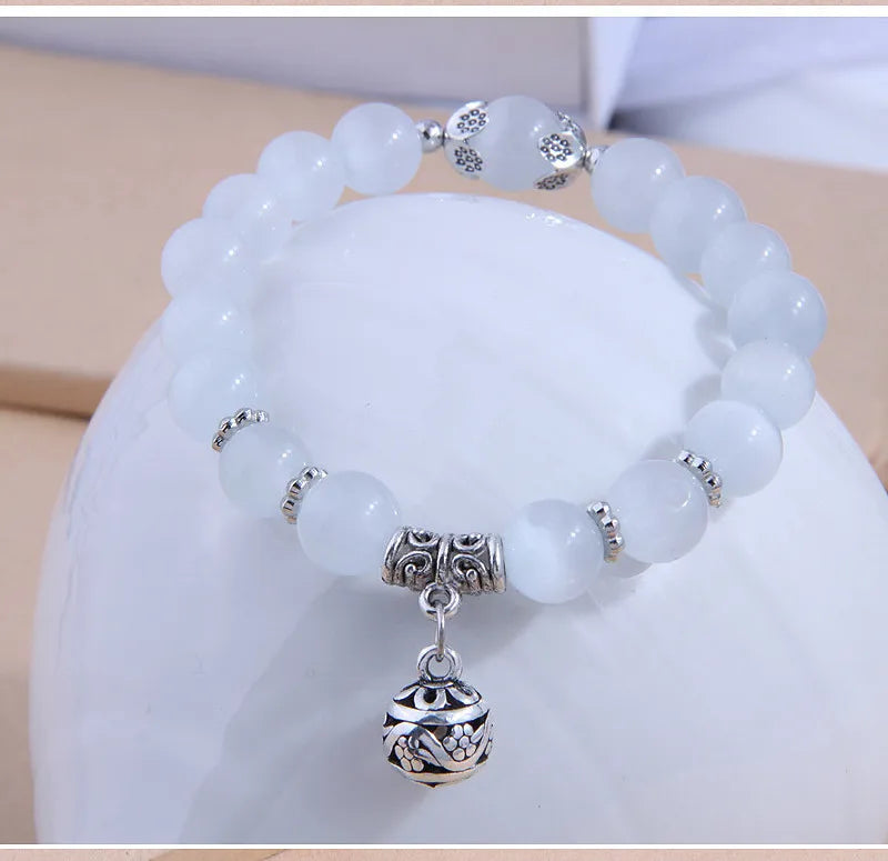 Vintage Cat Eye Stone Beaded Bracelet Charm Pendant Jewelry