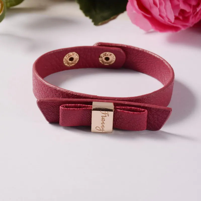 L&N Rainbery Leather Bowknot Charm Bracelet for Women - Red and Pink