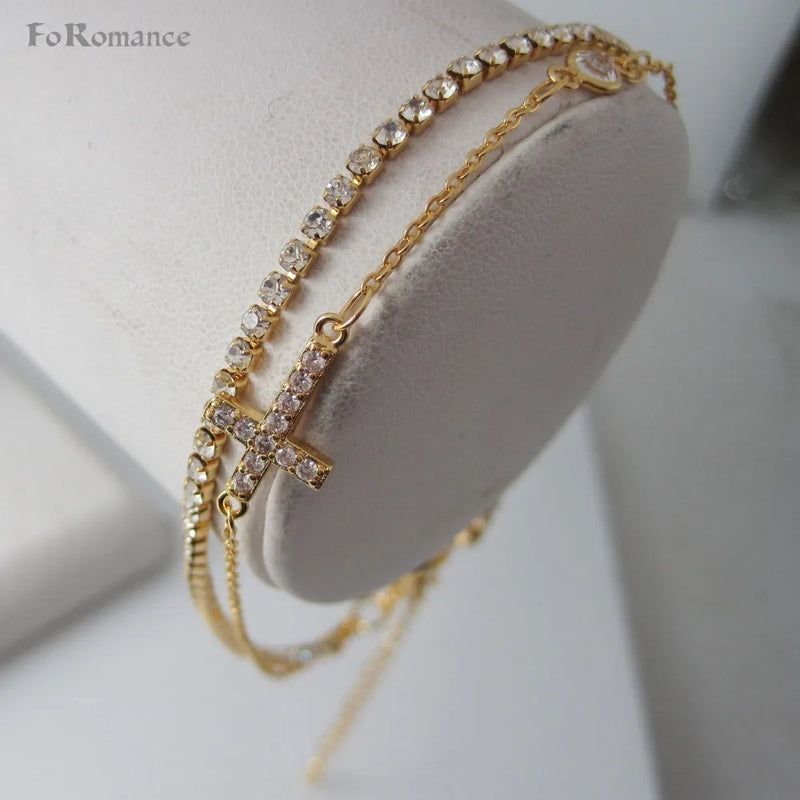 Yellow Plated Bracelet with Jesus Cross & Stones