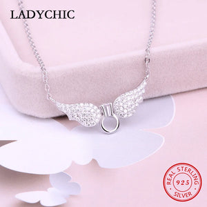 925 Silver Angel Wings Pendant Necklace Crystal Jewelry LNS1024