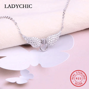 925 Silver Angel Wings Pendant Necklace Crystal Jewelry LNS1024