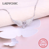 925 Silver Angel Wings Pendant Necklace Crystal Jewelry LNS1024