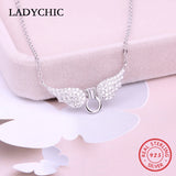 925 Silver Angel Wings Pendant Necklace Crystal Jewelry LNS1024