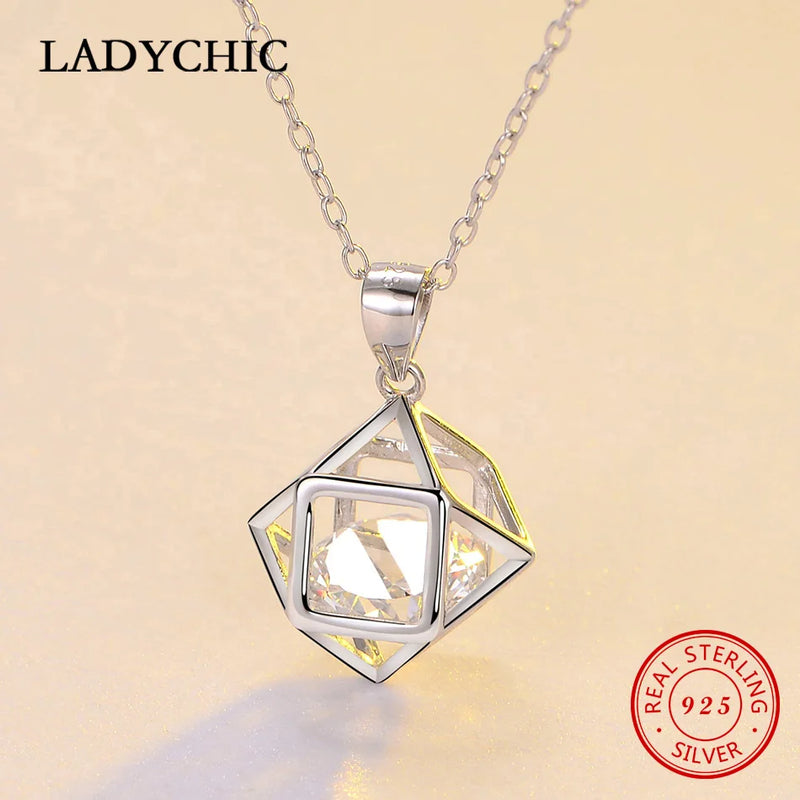 925 Silver Geometric Pendant with Zircon Love Jewelry