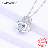 925 Silver Double Heart Crystal Pendant Necklaces Eternal Love Women Gift