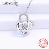 925 Silver Double Heart Crystal Pendant Necklaces Eternal Love Women Gift