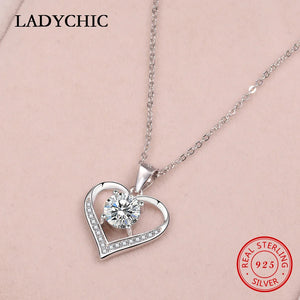 925 Silver Heart Clear CZ Pendant Necklace Wedding Party Jewelry