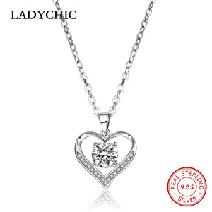 925 Silver Heart Clear CZ Pendant Necklace Wedding Party Jewelry