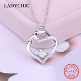 925 Silver Crystal CZ Pendant Love Heart Mom Baby Child Necklace